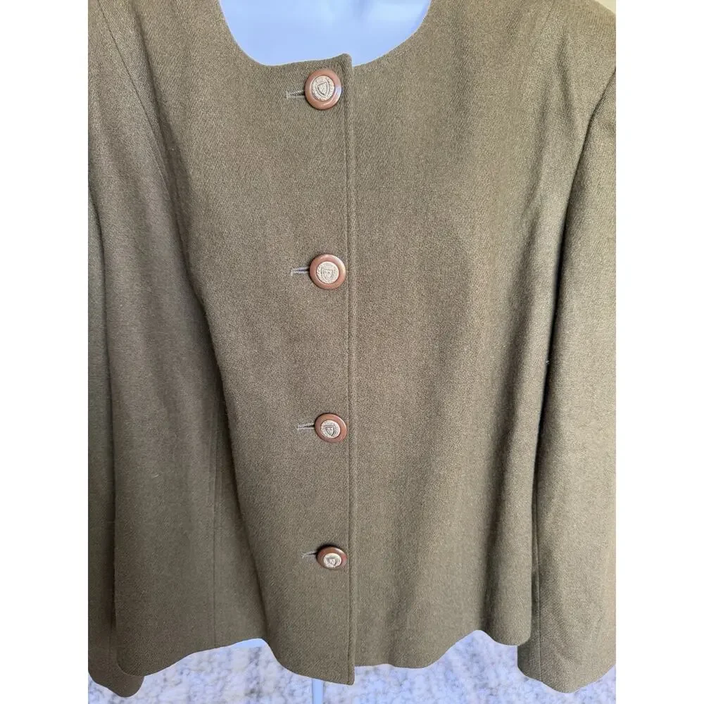 Vintage Worthington 22W 100% Wool Cropped Jacket Blazer Crest Buttons #1070